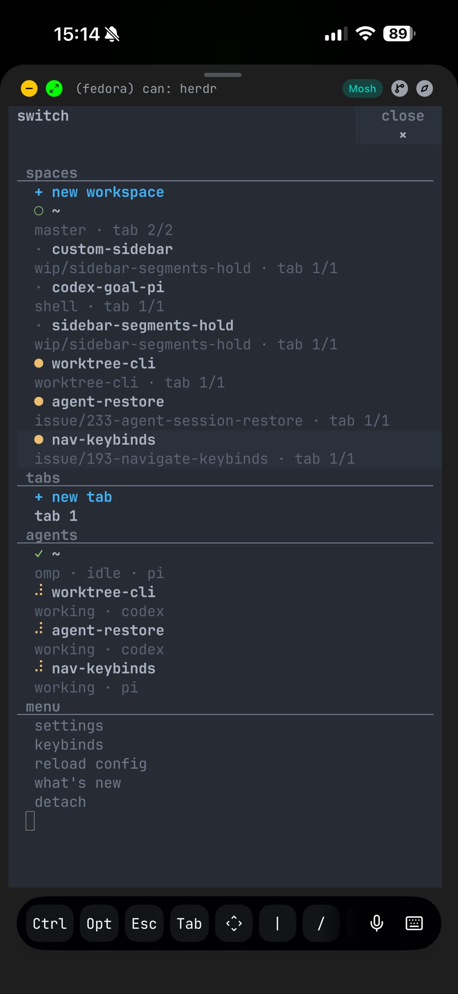 Herdr responsive switch menu on a phone